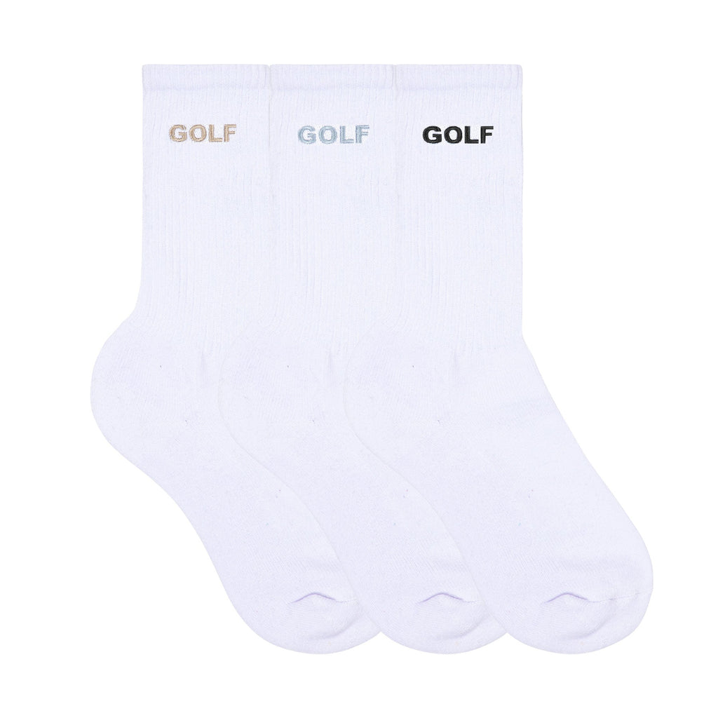 3PK WHITE LOGO SOCKS by GOLF WANG