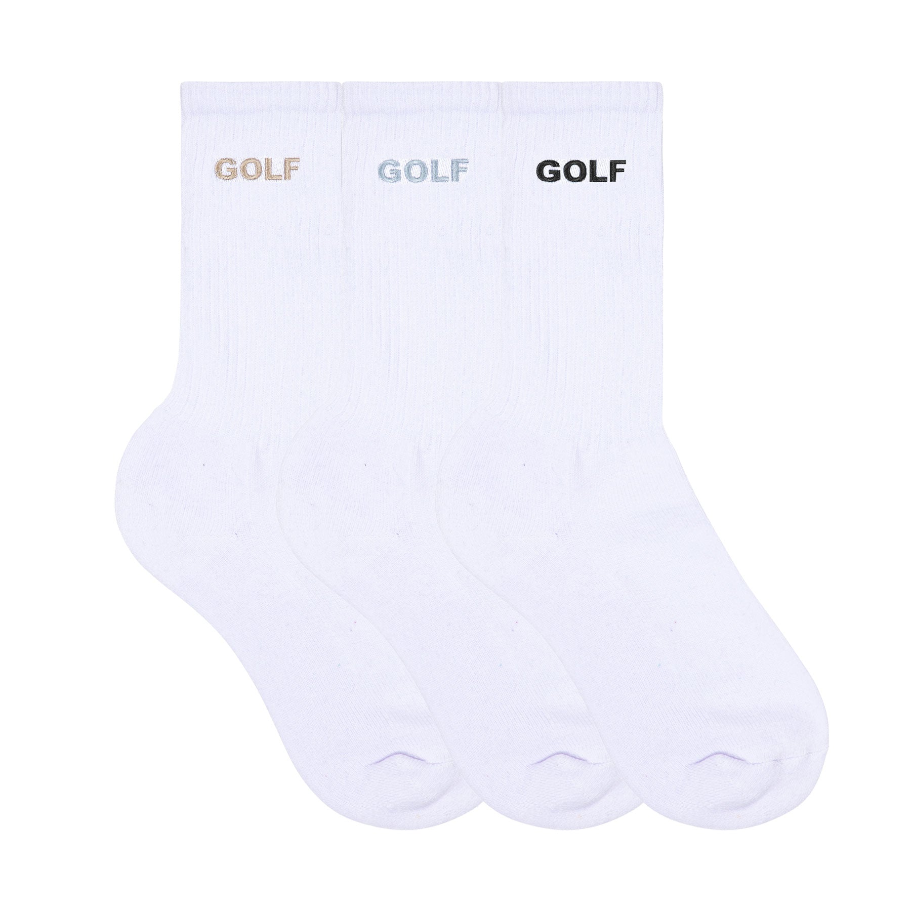 3PK WHITE LOGO SOCKS by GOLF WANG